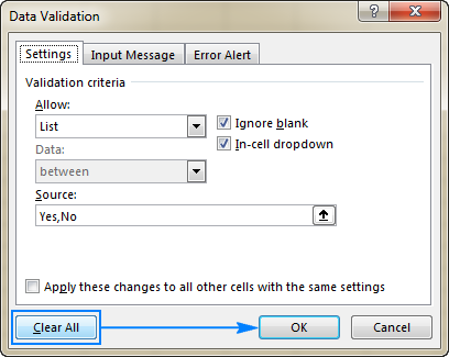 Removing data validation in Excel