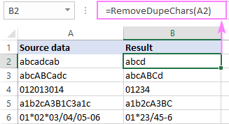 A custom function to delete duplicate characters in a cell