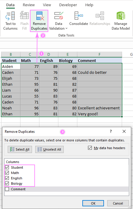 Removing duplicates in Excel