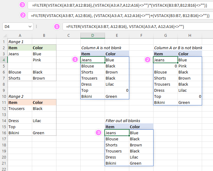 Combine ranges and remove empty rows.