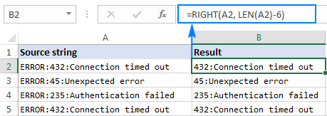 Using the Excel RIGHT function to remove the first 6 characters from a string