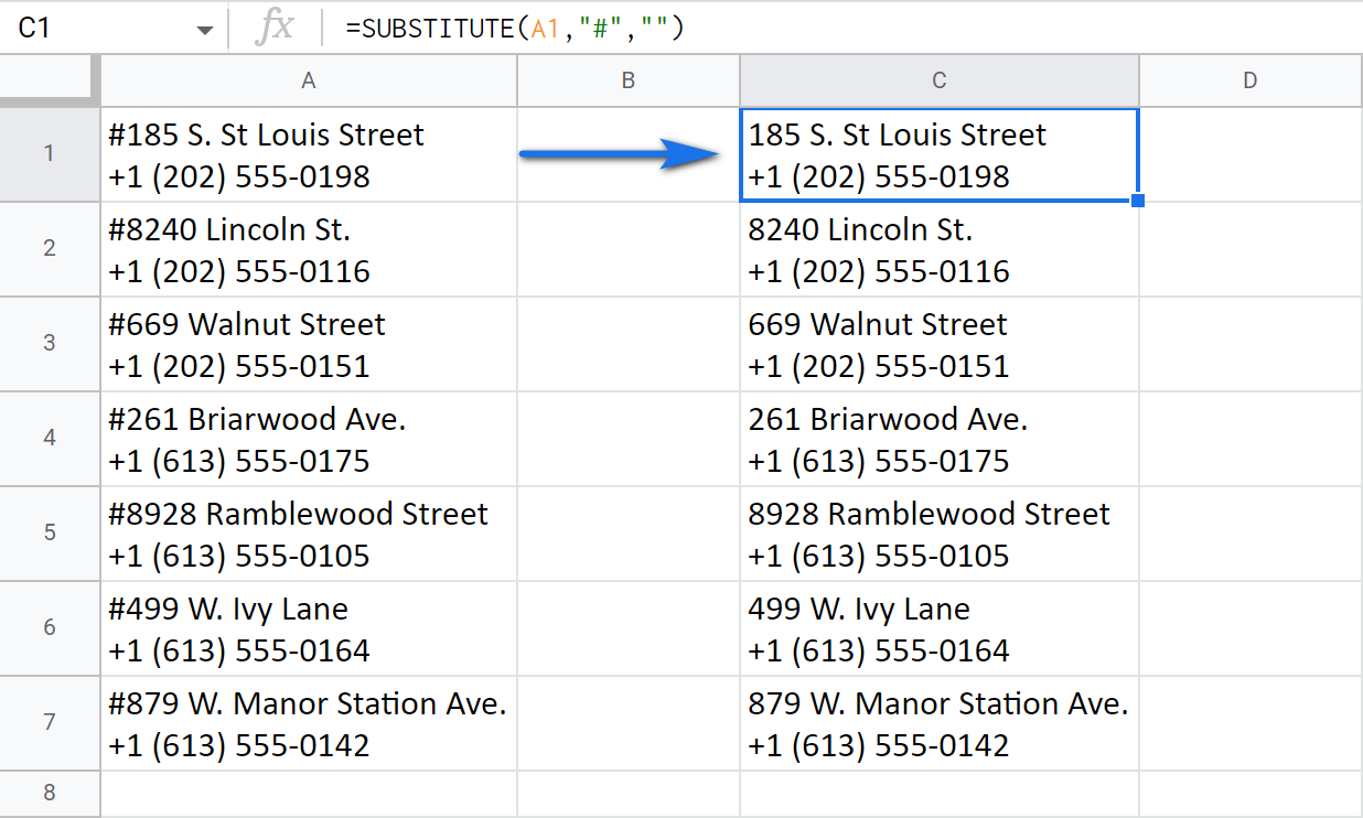 Remove hashtags from Google Sheets cells.