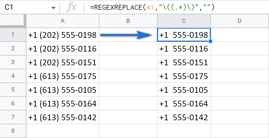 Remove brackets and the text between them in Google Sheets.