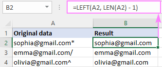 Removing the last character in Excel