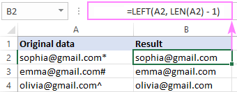 Removing the last character from a cell