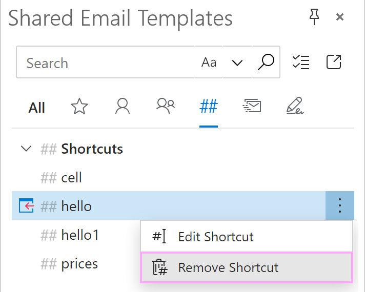 The Remove Shortcut option