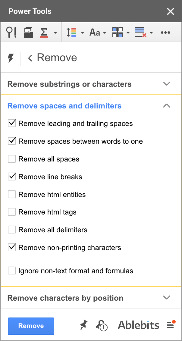 Remove whitespaces and delimiters using Power Tools.