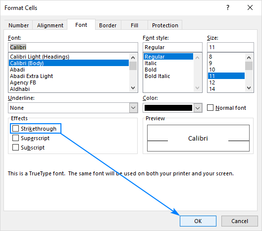 Removing strikethrough in Excel