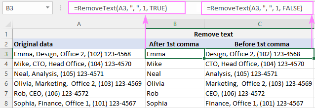 Custom function to remove text before or after a specific character