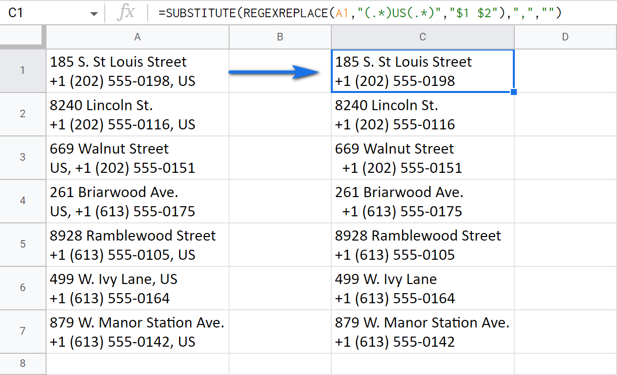 Google Sheets: remove the same text from all cells at once.