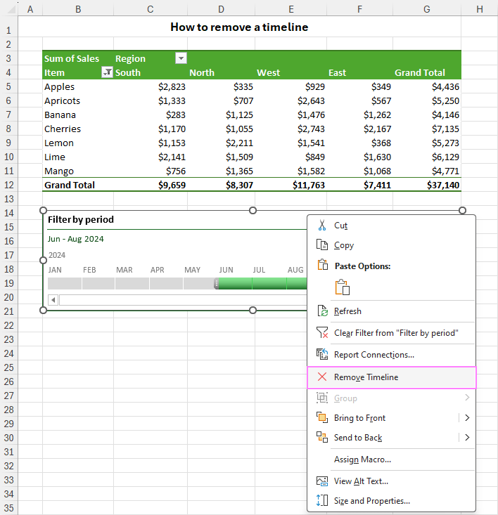 Remove a pivot table timeline.