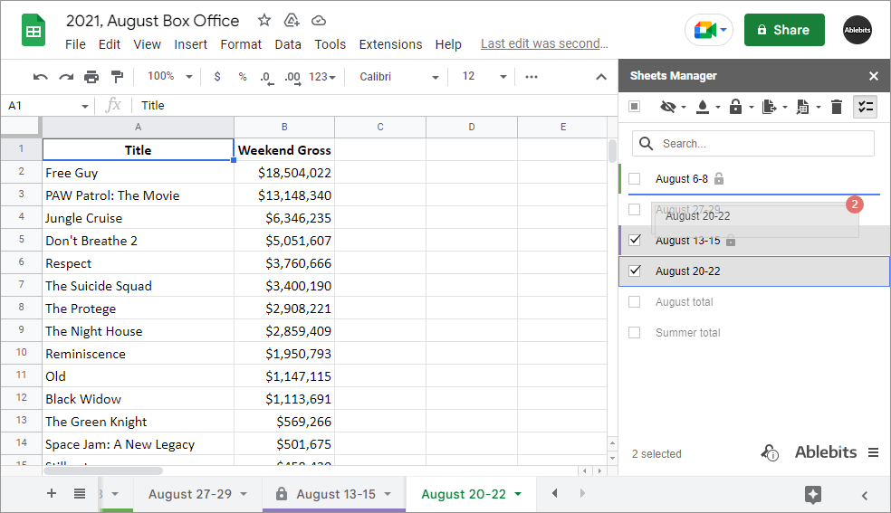 Reorder multiple tabs using drag-n-drop