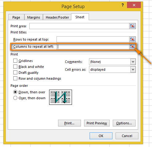 Use the Collapse Dialog button to pick the columns to repeat at left