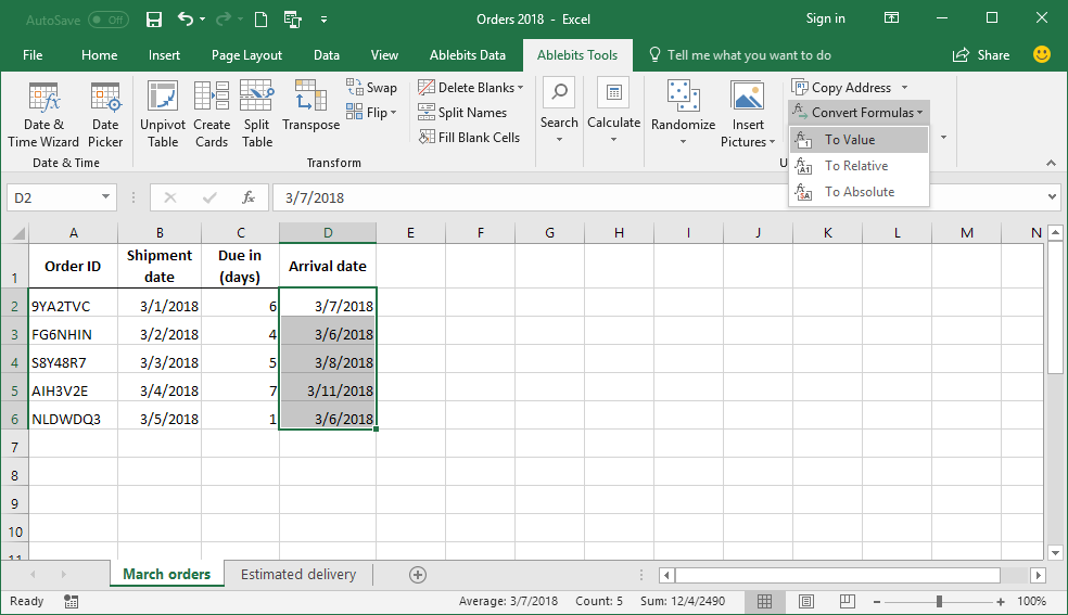 Have all the formulas in the range replaced with calculated values.