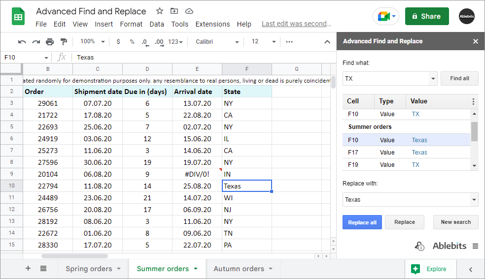 Replace all or only some Google Sheets entries at once…