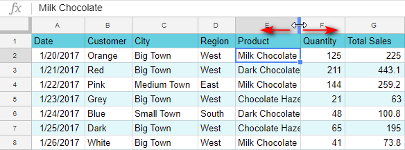 Resize a column in Google Sheets.