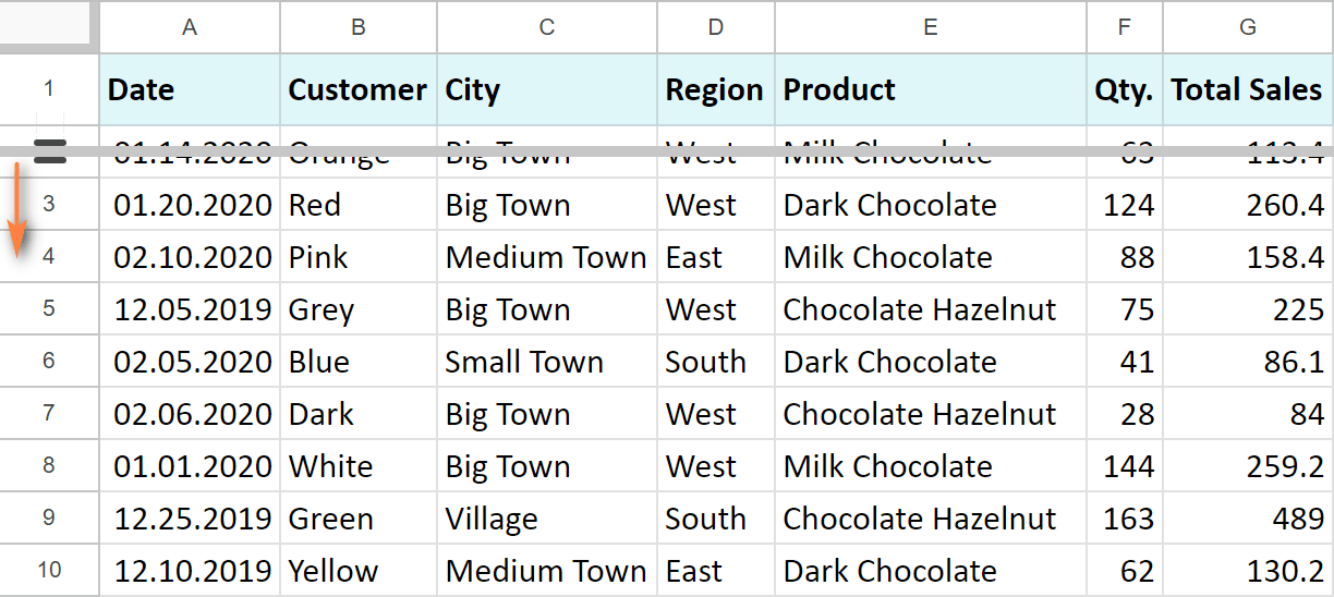 Resize header row in Google Sheets.