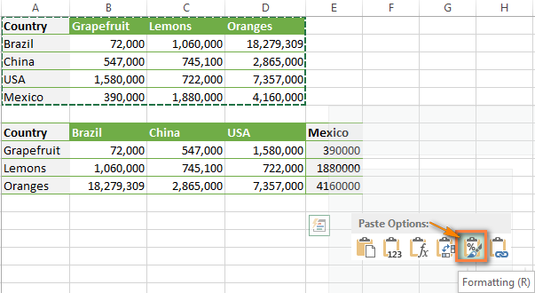 Restoring the source table formatting