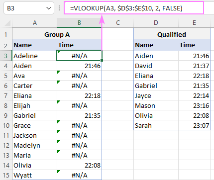 Compare two columns and return a matching value from third