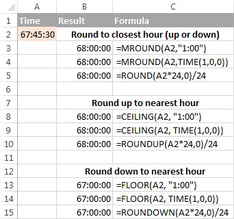 Rounding time to nearest hour in Excel