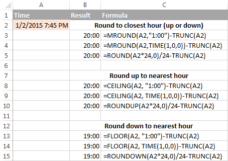 More formulas to round time to the nearest hour