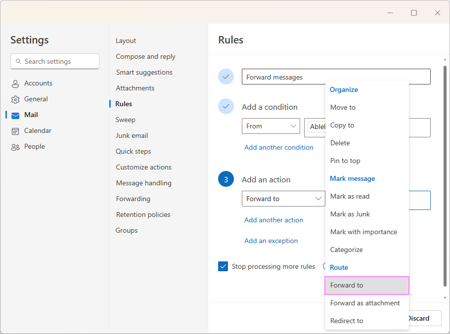 Define actions for the rule.