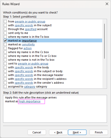 Select conditions for the rule.