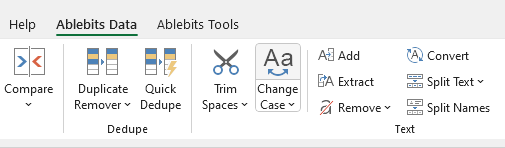 The Change Case tool on Excel's ribbon.