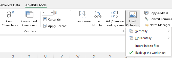 Insert Pictures icon on the Ablebits Tools tab.