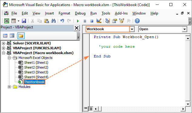 Run a macro on opening a workbook