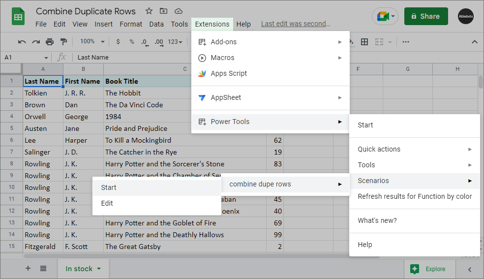 Start the scenario quickly from the Extensions menu