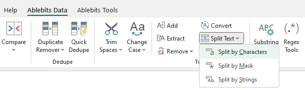 Split Excel cells by chars.