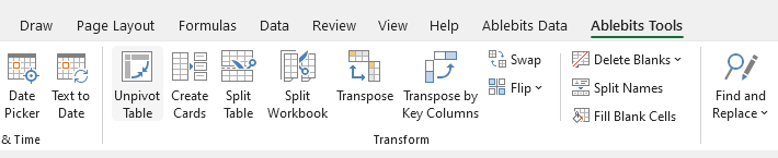 Click the Unpivot Table icon on the Ablebits Tools tab in Excel.