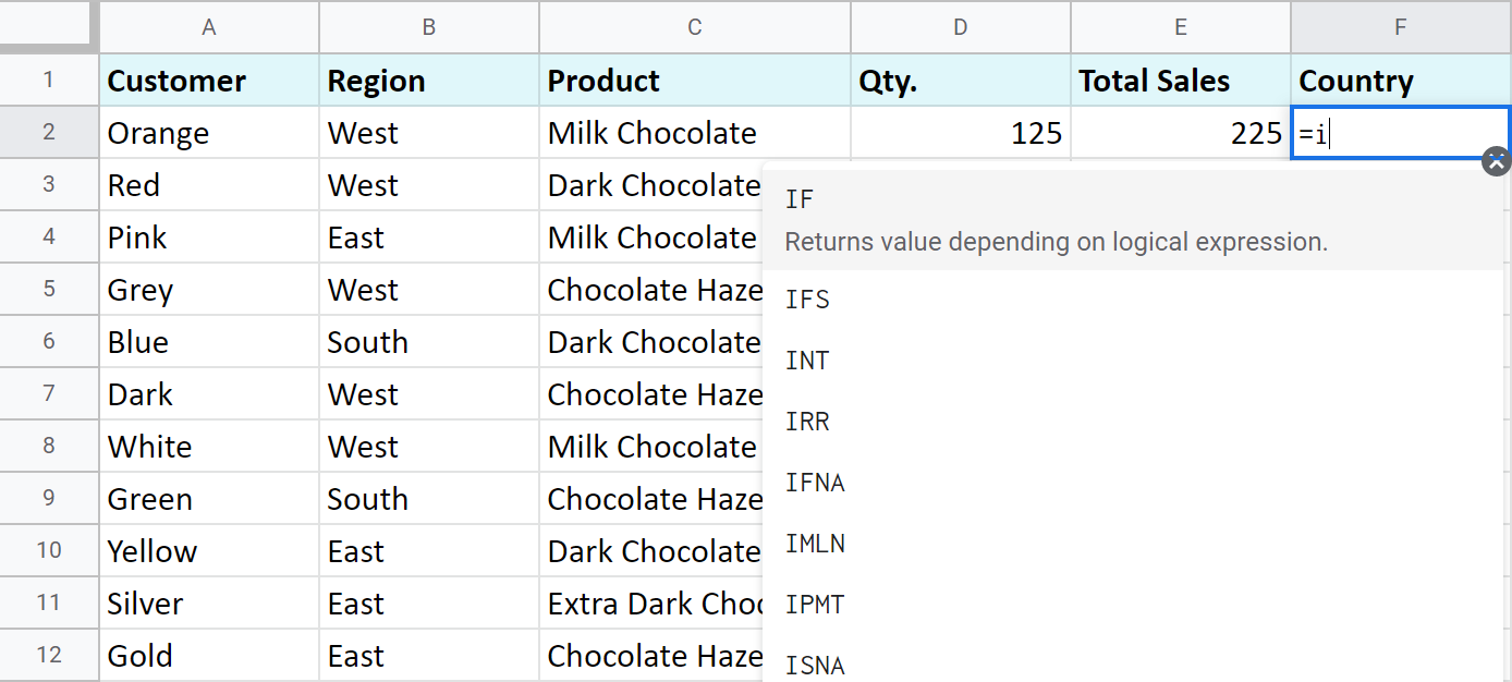 Function prompt in Google Sheets.