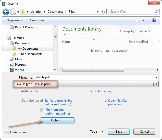 Saving an Excel file as PDF