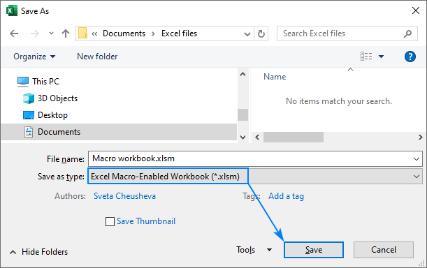 Saving a macro in Excel