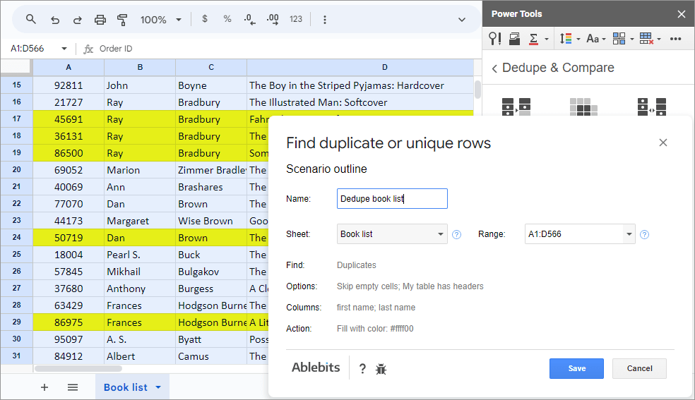 Save the options to scenarios to reuse them in the future quickly.