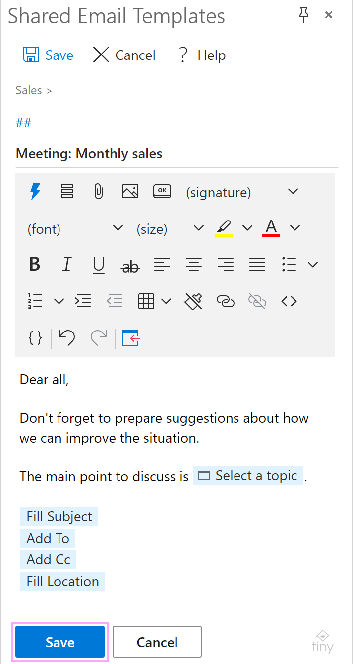 A sample template for a meeting