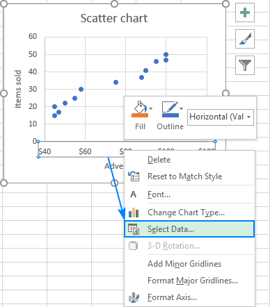 Excel scatter plot: Select Data