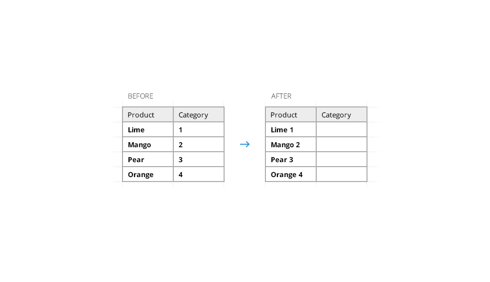 Merge cells in each row.