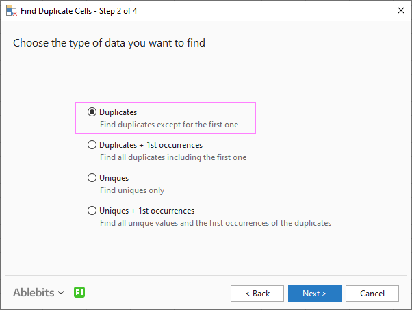 Search for duplicate or unique cells.