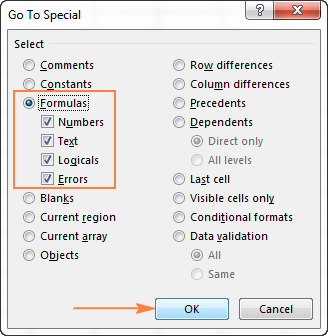 Select all cells with formulas on the sheet.