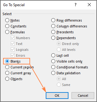 Selecting blank cells in Excel