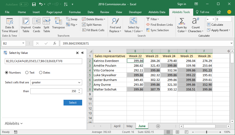 Find cells that are greater than the specified number