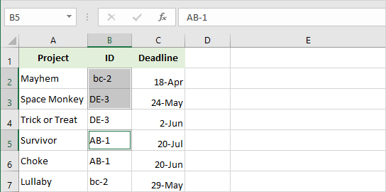 Select the needed cell range.