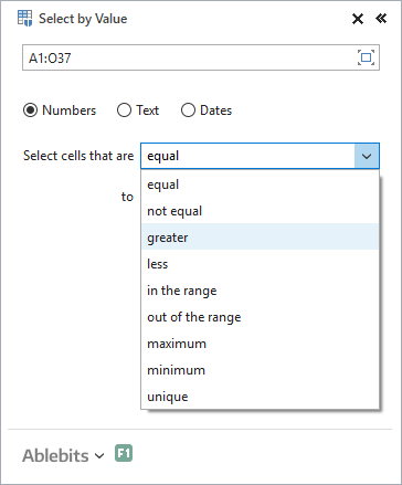 Select cells that meet a certain condition.