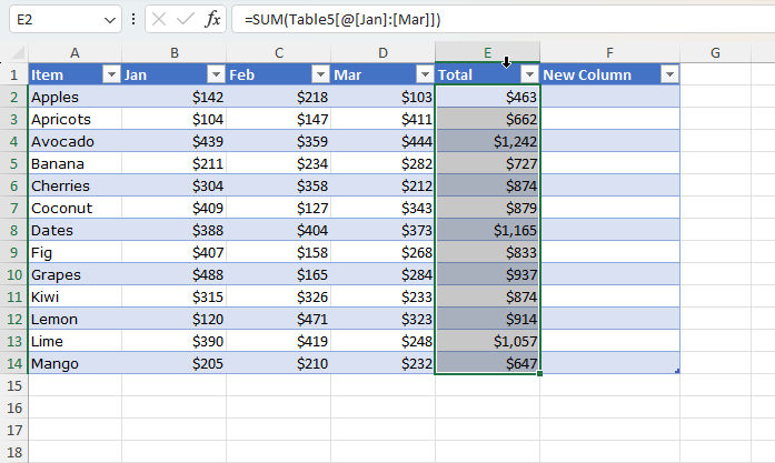 Select the table column you want to copy.