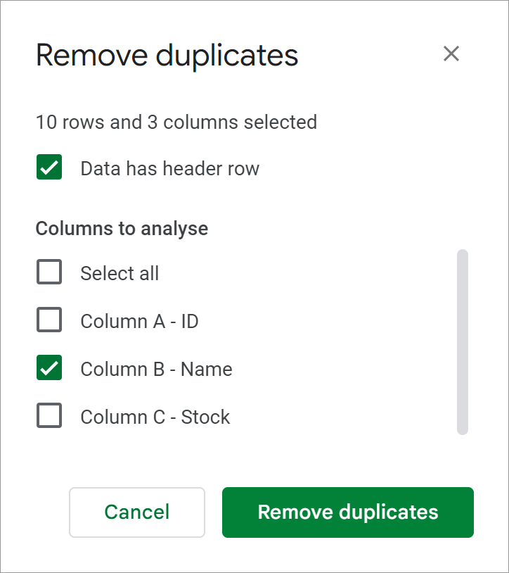 Pick the columns in the standard tool.