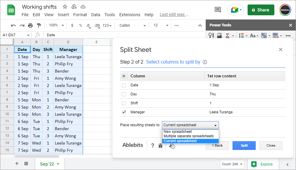 Pick all key columns you'd like to divide by.