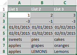 Select the range of cells you want to compare.